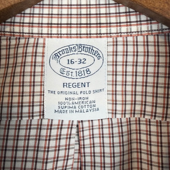 Brooks Brothers Regent Shirt 16 32 Brown White Check Non Iron Supima Cotton - Picture 3 of 9